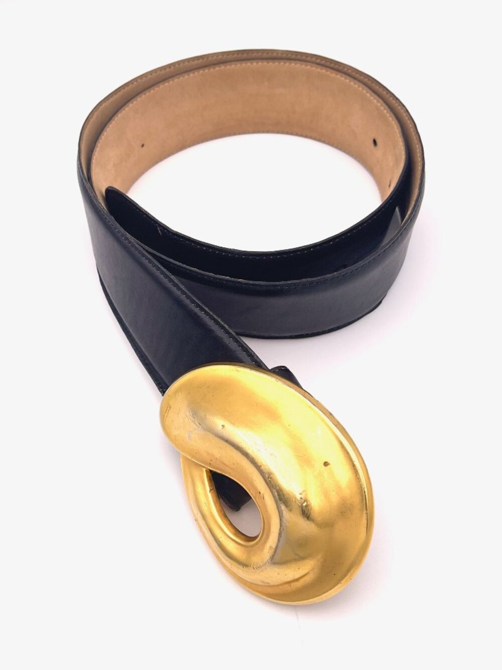 Vintage Robert Lee Morris Leather Belt with Iconic Gold Buckle